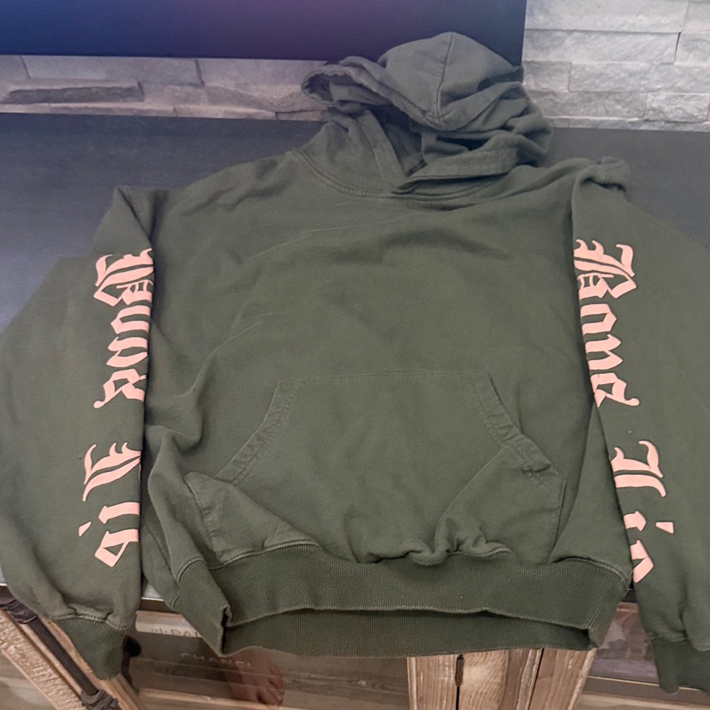 Boys Lie Olive Hoodie with Pink Accents
